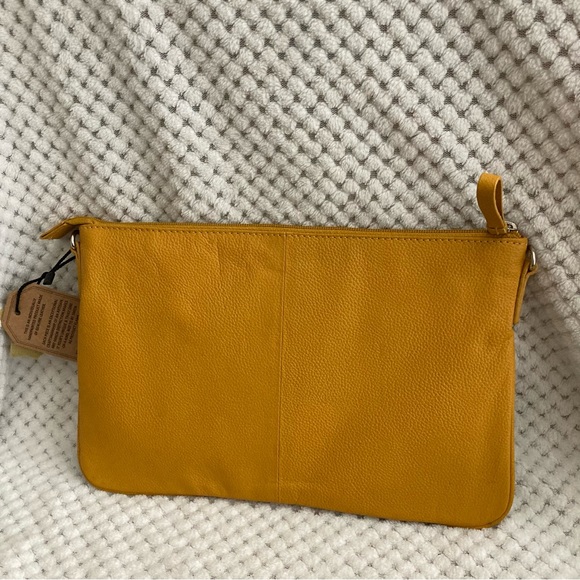 Mustard Handpainted Genuine Pebbled Leather Wristlet Clutch - Picture 4 of 14